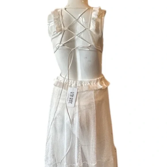 12th Tribe Helena White Mesh Cutout Laceup Back Maxi Dress Size - Picture 9 of 16